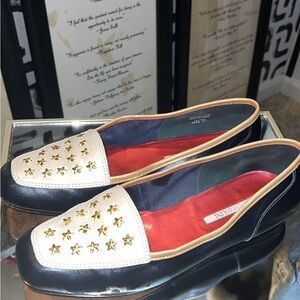 Enzo Angiolini Black and Cream Star Loafers